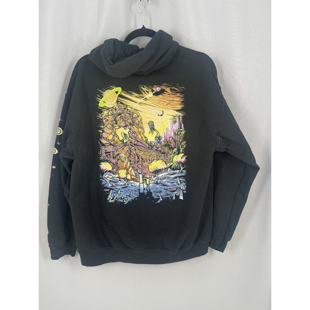 Rick and Morty Hoodie Mens Large Graphic Pullover Adult Swim Evil Eye Horror